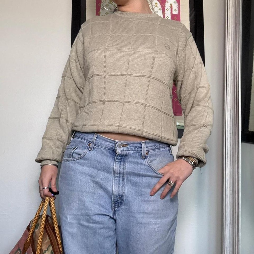 Vintage Beige Grid Knit